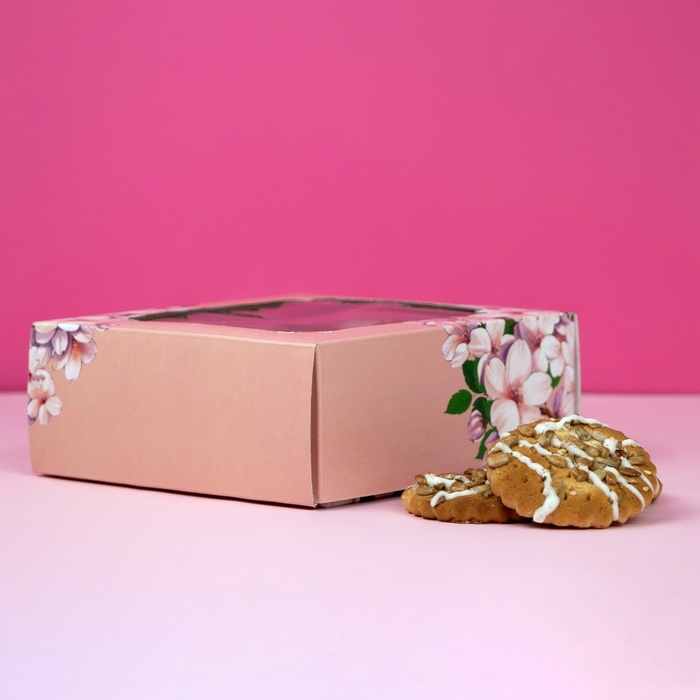 Коробка самосборная, крышка-дно, с окном, Коробка самосборная, крышка-дно, с окном,"Пусть в твоём сердце всегда будет весна" 14,5 х 14