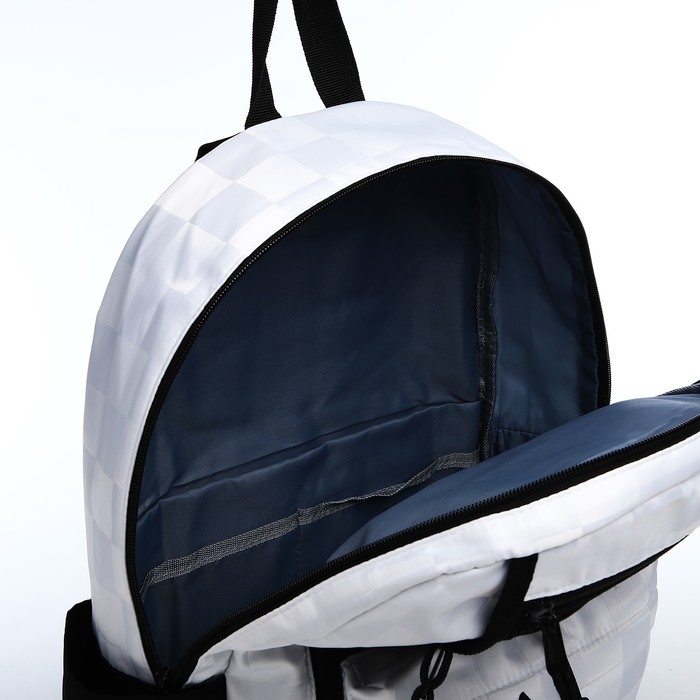 Рюкзак школьный из текстиля, 6 карманов, цвет белый/чёрный