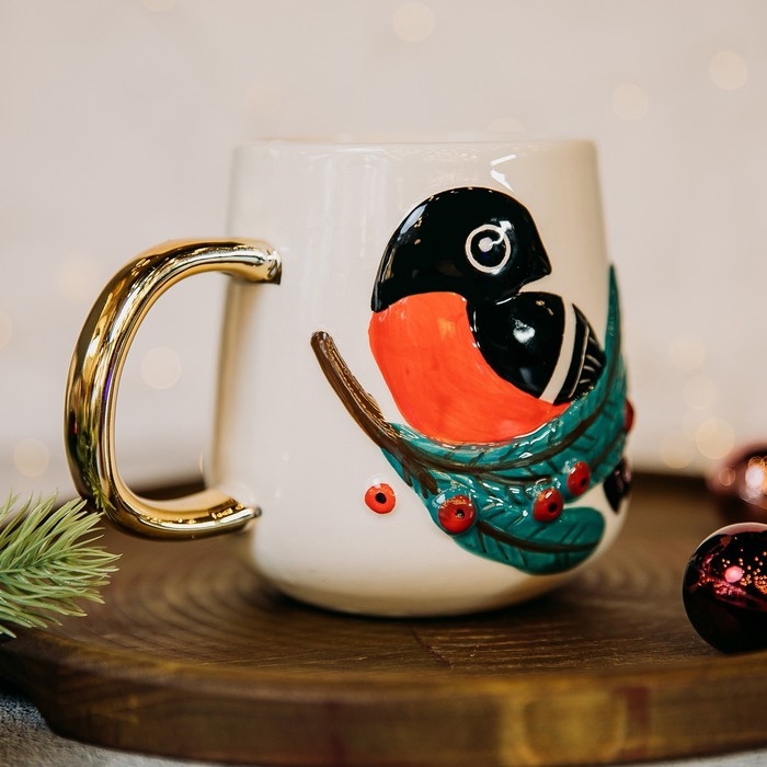 Новый год. Кружка новогодняя керамическая &laquo;Снегирь&raquo;, 600 мл, цвет белый