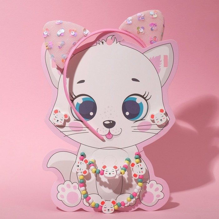 Набор детский «Выбражулька» 4 предмета: ободок, клипсы, бусы, браслет, кошечка, цвет МИКС Набор детский «Выбражулька» 4 предмета: ободок, клипсы, бусы, браслет, кошечка, цвет МИКС