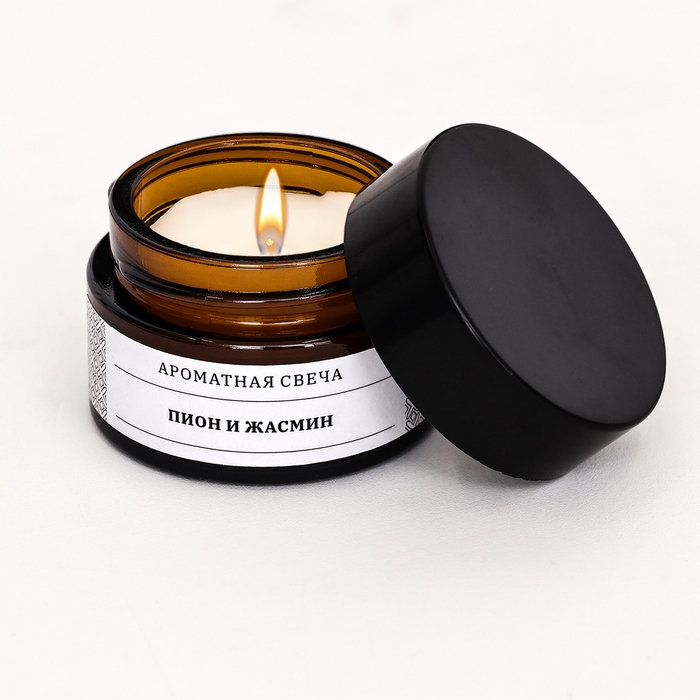 Свеча ароматическая в банке  Свеча ароматическая в банке "Пион и жасмин", соевый воск, 12 г