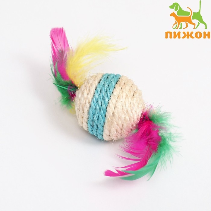 Мяч сизалевый с перьями  Мяч сизалевый с перьями "Леденец", 5 см, белая/синяя