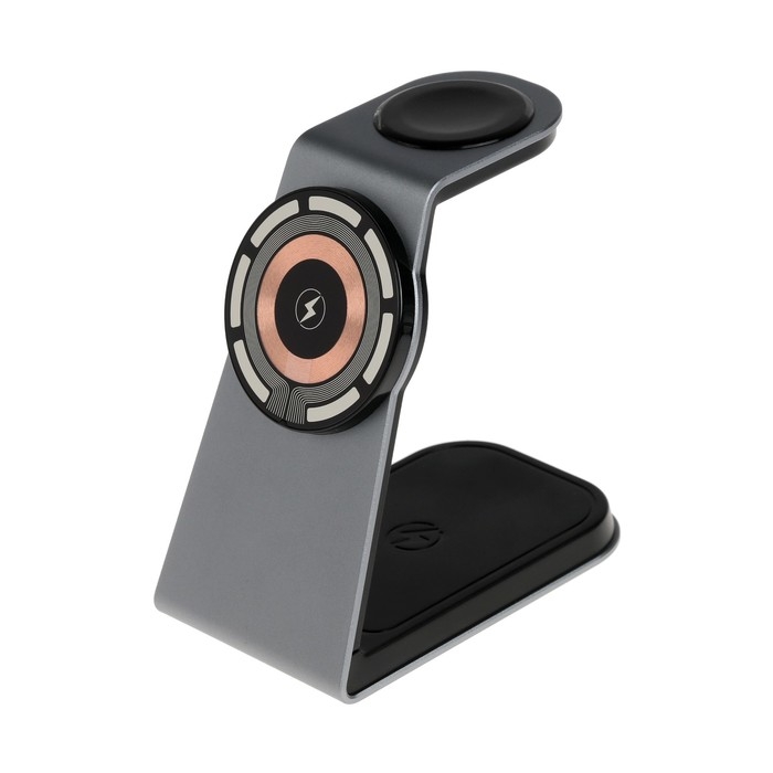 Беспроводное зарядное устройство T3, 3 в 1, 15 Вт + 5 Вт + 5 Вт,  MagSafe, серебристое Беспроводное зарядное устройство T3, 3 в 1, 15 Вт + 5 Вт + 5 Вт,  MagSafe, серебристое