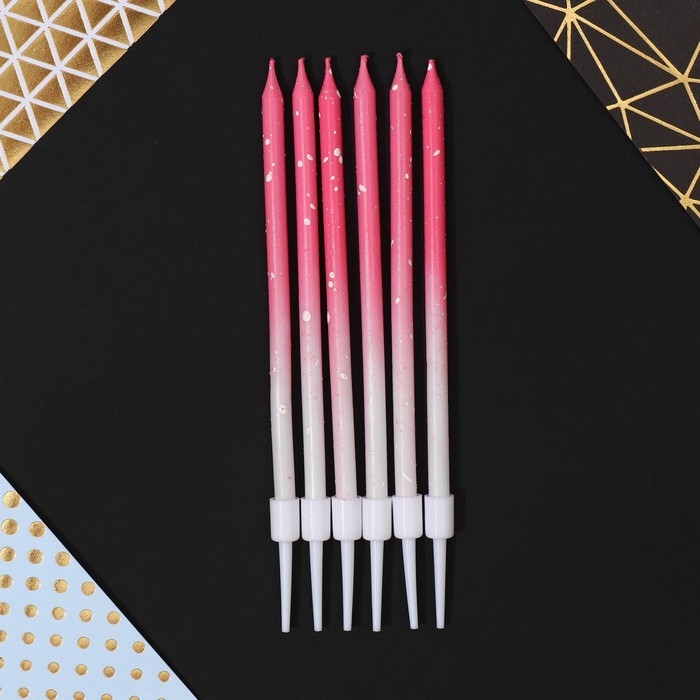 Свечи для торта с блестками, розовый, 6 шт., 13 х 0,4 см Свечи для торта с блестками, розовый, 6 шт., 13 х 0,4 см