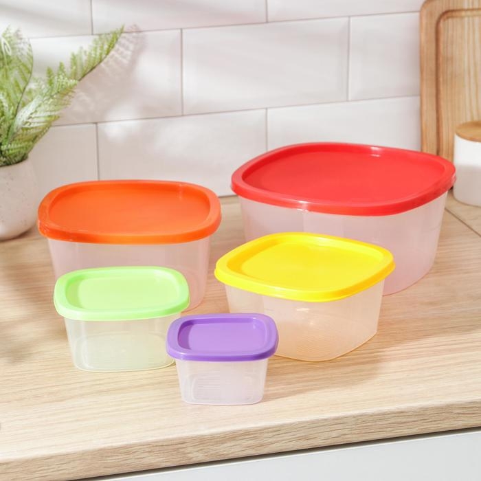 Набор пищевых контейнеров «BioFresh», 5 шт: 0,23 л, 0,5 л, 0,9 л, 1,55 л, 2,65 л, прозрачные, крышки микс