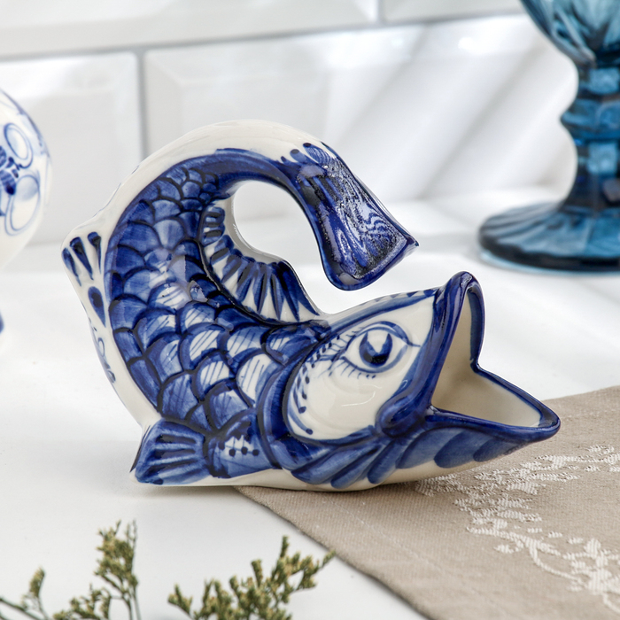 Салфетница Салфетница "Рыбка", малая, гжель, фарфор, 10х12 см