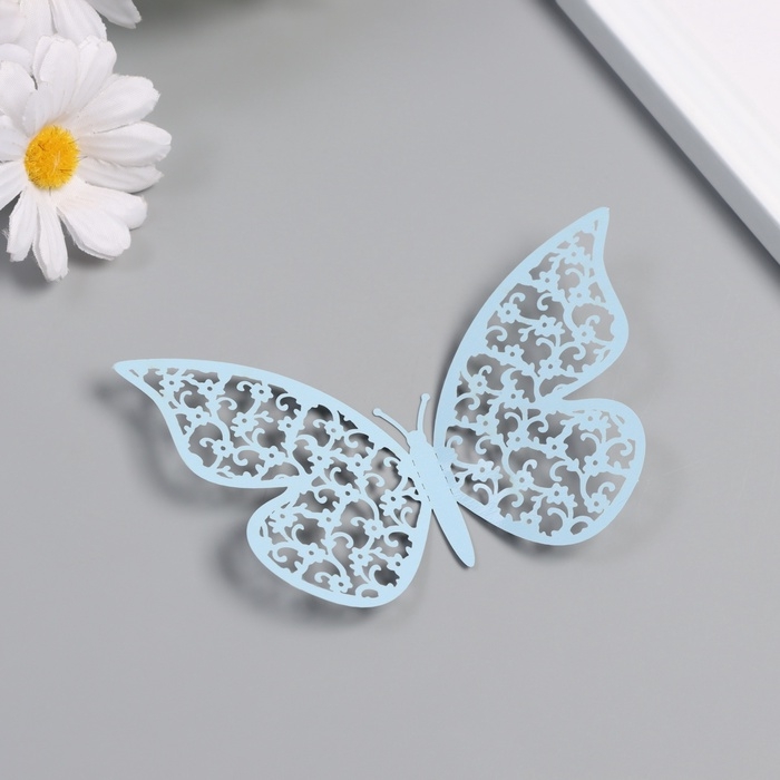 Наклейка бумага "Бабочки с незабудками" матовый небесный набор 12 шт 12 см, 10 см, 8 см