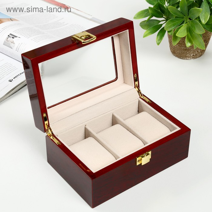 Шкатулка дерево под часы 3 отделения  Шкатулка дерево под часы 3 отделения "Красно-коричневая" лак 8х16,5х11 см