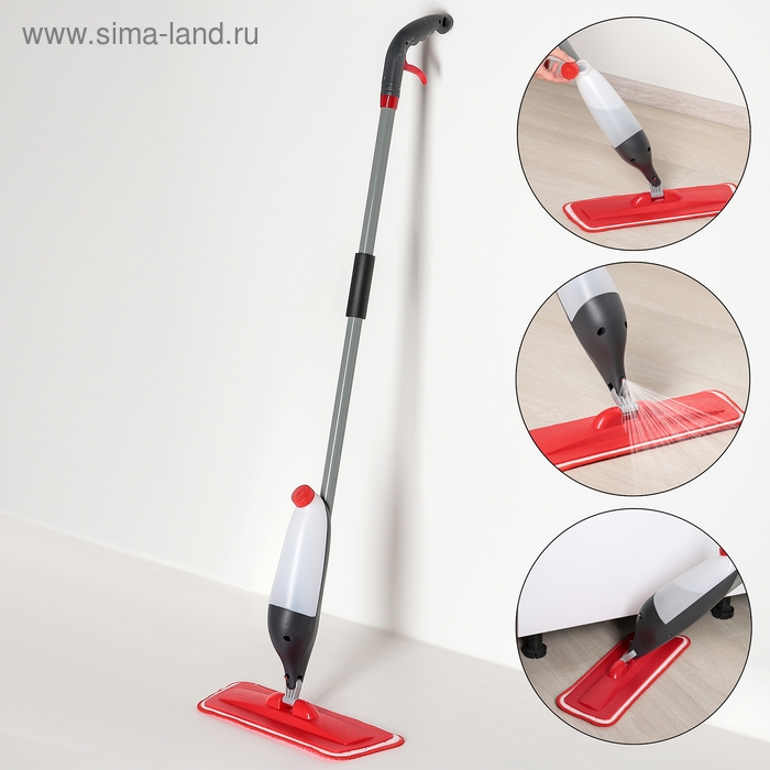 Швабра для мытья пола с распылителем Доляна, насадка из микрофибры, металлическая ручка, 123×14×42см, цвет красный Швабра для мытья пола с распылителем Доляна, насадка из микрофибры, металлическая ручка, 123×14×42см, цвет красный