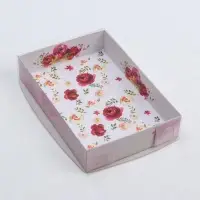Кондитерская упаковка, коробка для макарун с пластиковой крышкой, «Цветы», 18 х 12 х 3.5 см