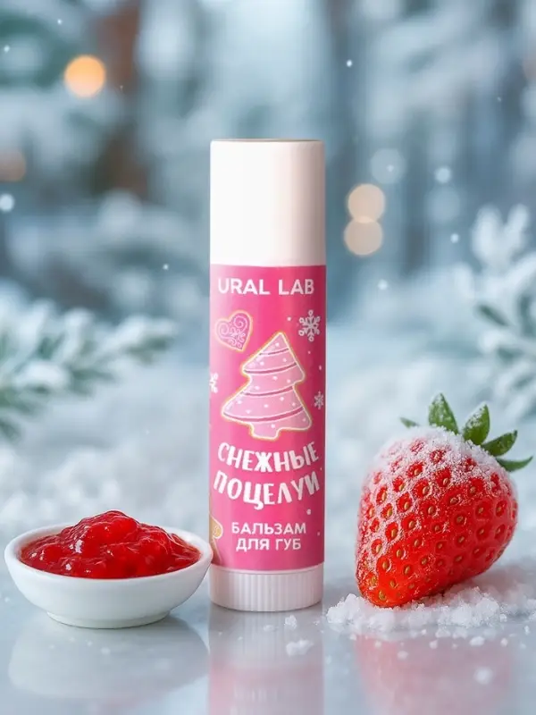 Бальзам для губ &laquo;Снежные поцелуи&raquo;, 10 г, аромат клубничного джема, URAL LAB