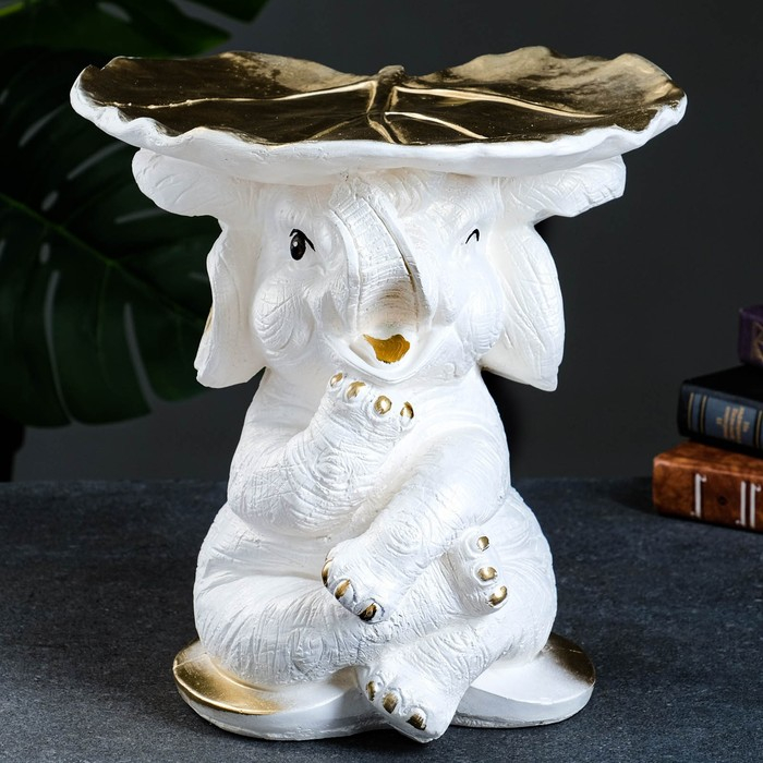 Фигура - подставка Фигура - подставка "Слон с листком" перламутр/золото, 30х30х30см