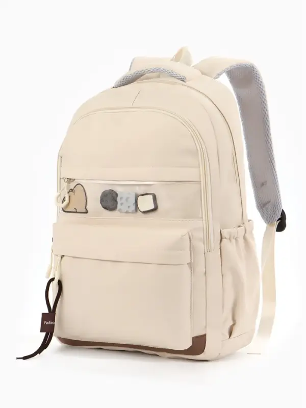 Рюкзак школьный, однотонный, 2 отделения, 4 кармана, 31&times;13.5&times;45 см, сливочный