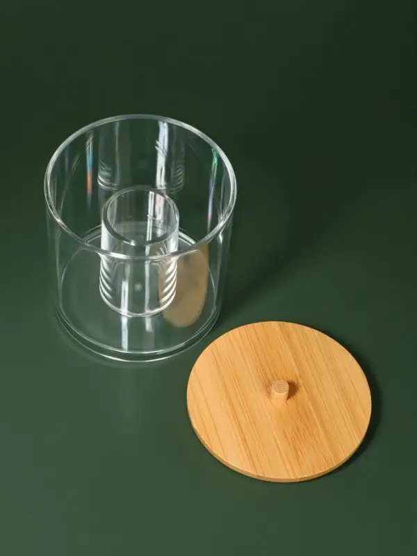 Органайзер для ватных палочек &laquo;BAMBOO&raquo;, с крышкой, d=9.5&times;9.7 см, прозрачный, коричневый