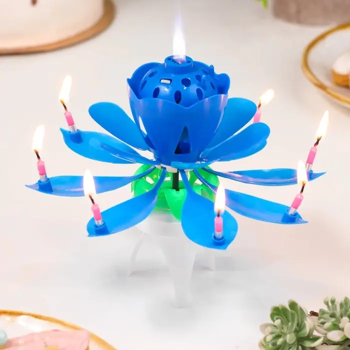 Свеча для торта музыкальная &laquo;Тюльпан&raquo;, крутящаяся, синяя, 14.5&times;6 см