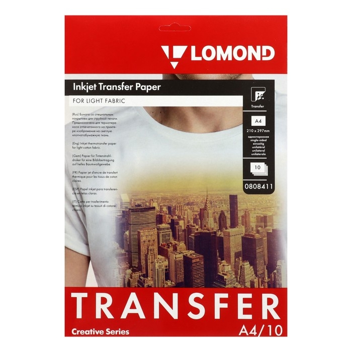 Бумага термотрансферная, для светлых тканей А4, 10 листов LOMOND, 140 г/м2, односторонняя Бумага термотрансферная, для светлых тканей А4, 10 листов LOMOND, 140 г/м2, односторонняя