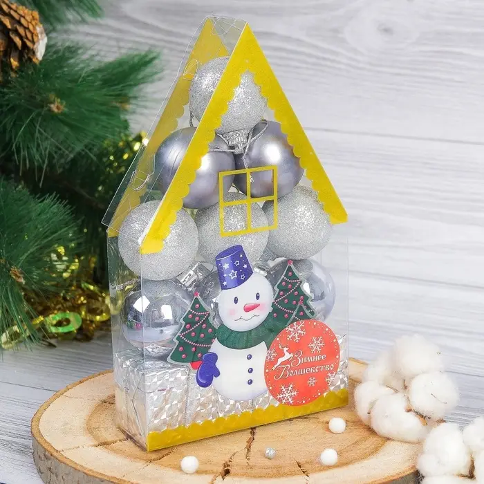 Ёлочные игрушки &laquo;Подарок&raquo;, шары новогодние, набор 12 шт., серебристый