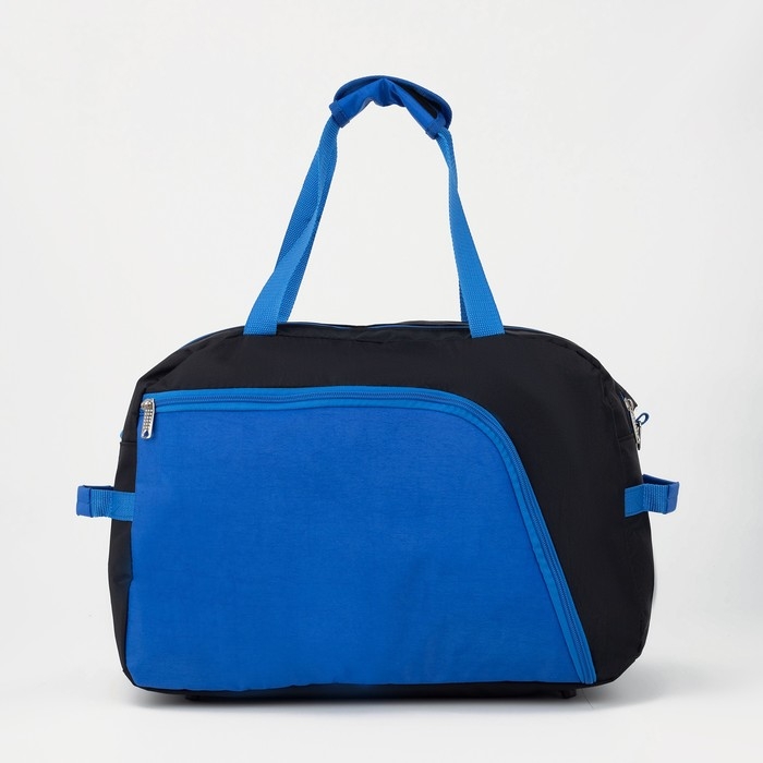 Сумка спортивная на молнии, без подкладки, 2 наружных кармана, средний размер, цвет чёрный/василёк