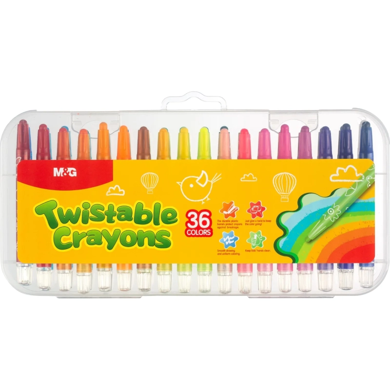 Мелки восковые M&G, круглые, выдвижной механизм, 36 цветов в наб, для детей