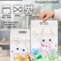 Пакет подарочный, с zip-lock застежкой, &laquo;Милые котики&raquo;, 15&times;23&plusmn;1 см