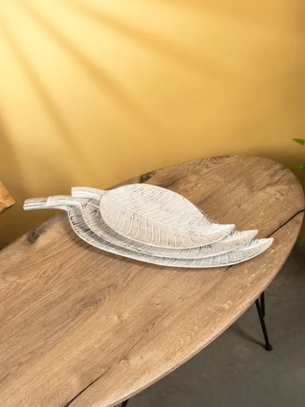 Набор блюд Набор блюд "Листья тропические" дерево, L - 60.50 и 40 см, цв. белый