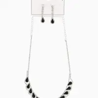 Набор 2 предмета: серьги, колье &laquo;Листопад&raquo;, капли, чёрно-белый в серебре, 45 см