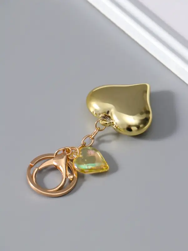 Брелок пластик с карабином "Два сердца" золото 4,5х4,5х1,5 см