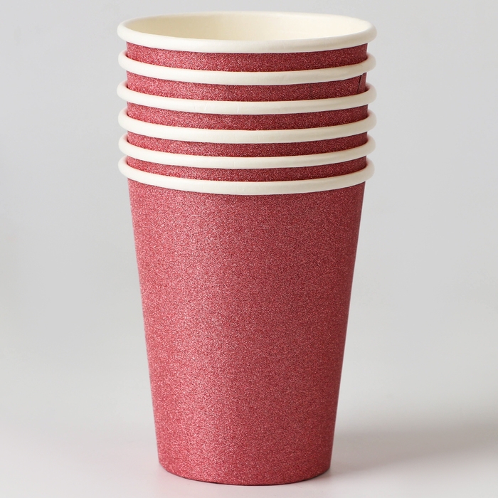 Стаканы бумажные «Блёстки», 6 шт., цвет бордовый Стаканы бумажные «Блёстки», 6 шт., цвет бордовый