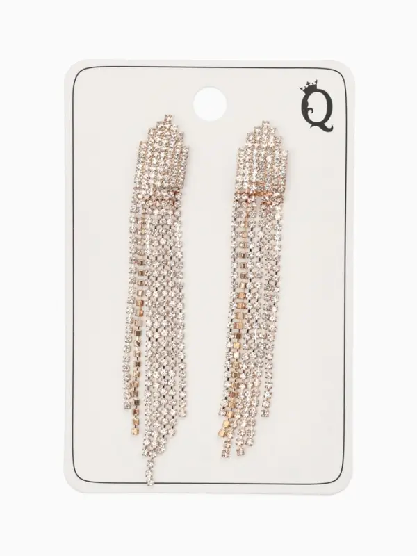 Серьги клипсы для ушей висячие со стразами QF &laquo;Вечеринка&raquo;, белые в золоте