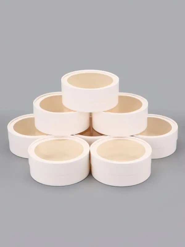 Набор круглых подарочных коробок с окном, завальцованные, белые, набор 8 шт., 15×6 см