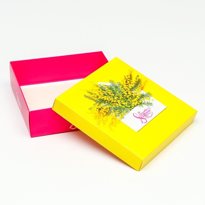 Коробка складная, Коробка складная, "Весенняя мимоза" 20 х 20 х 6 см