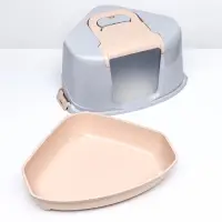 Туалет-домик угловой для кошек, 57&times;46&times;37 см, закрытый, с дверцей, бежевый, серый