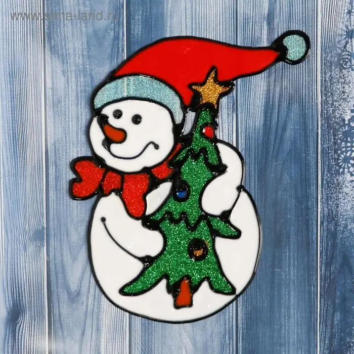 Наклейка на стекло «Снеговик с ёлкой», 8.5×13.5 см