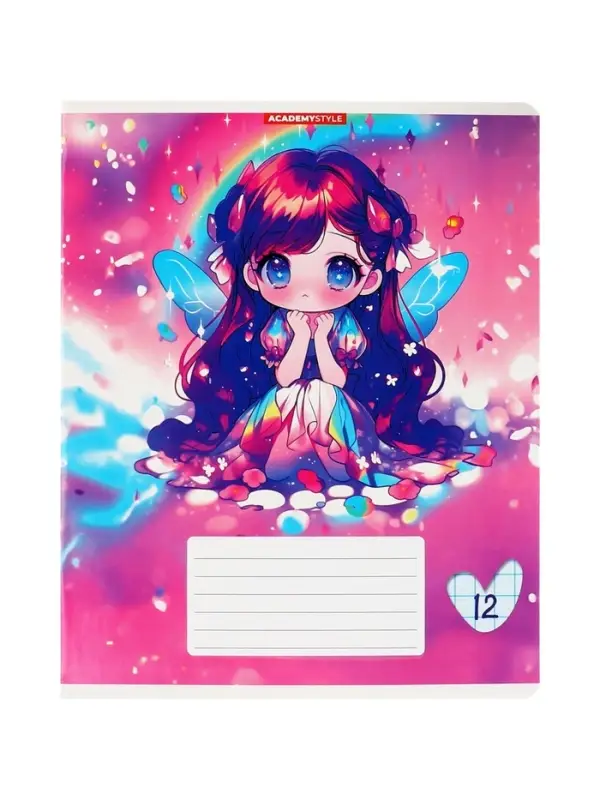 Тетрадь 12 листов, в клетку &laquo;Феечки&raquo;, мелованный картон, МИКС