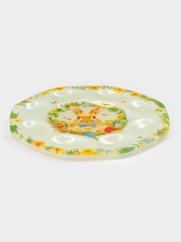 Подставка для яиц 8 ячеек  Подставка для яиц 8 ячеек "Пасха. Кролик с бантиком", 22х22х1 см