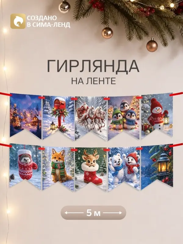 Гирлянда на ленте &laquo;Новый год. Зверята&raquo;, 36 флажков, 500 см