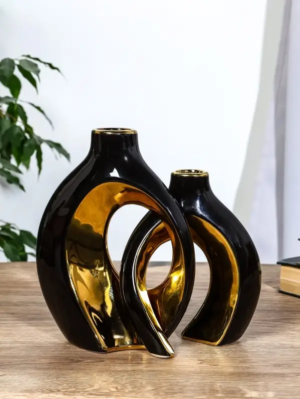 Ваза керамика настольная Ваза керамика настольная "Лари" (набор 2 шт) 22х20 d-4 см, чёрный