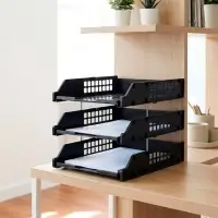 Набор лотков для бумаг &laquo;Стамм&raquo; STRONG, горизонтальный, на металлических стержнях, 3 отделения, чёрный