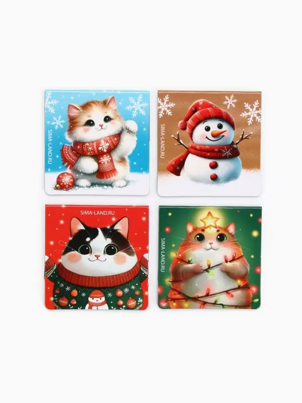 Магнитные закладки Магнитные закладки "Котики", на открытке, 4 шт