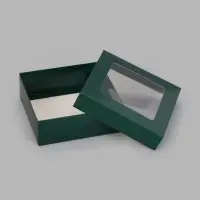 Коробка складная крышка-дно с окном, 15&times;15&times;5 см, армейский зелёный