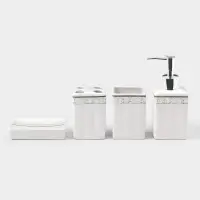 Набор аксессуаров для ванной комнаты &laquo;Завитки&raquo;, 4 предмета, мыльница, дозатор для мыла, 2 стакана, белый