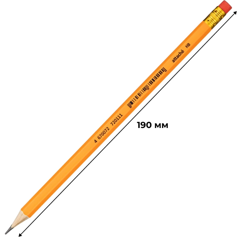 Карандаш чернографитный Attache деревянн, шестигр, с ластиком, оранж.корп