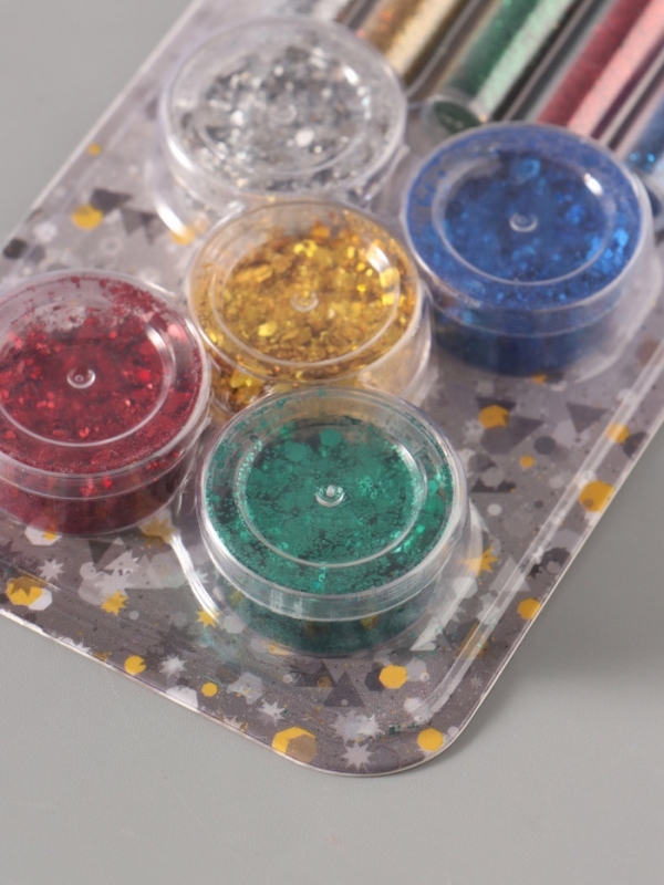 Глиттер Глиттер "Пудра и шестигранники" металлик набор 5х6 гр и 5х5 гр 21,4х9,3 см