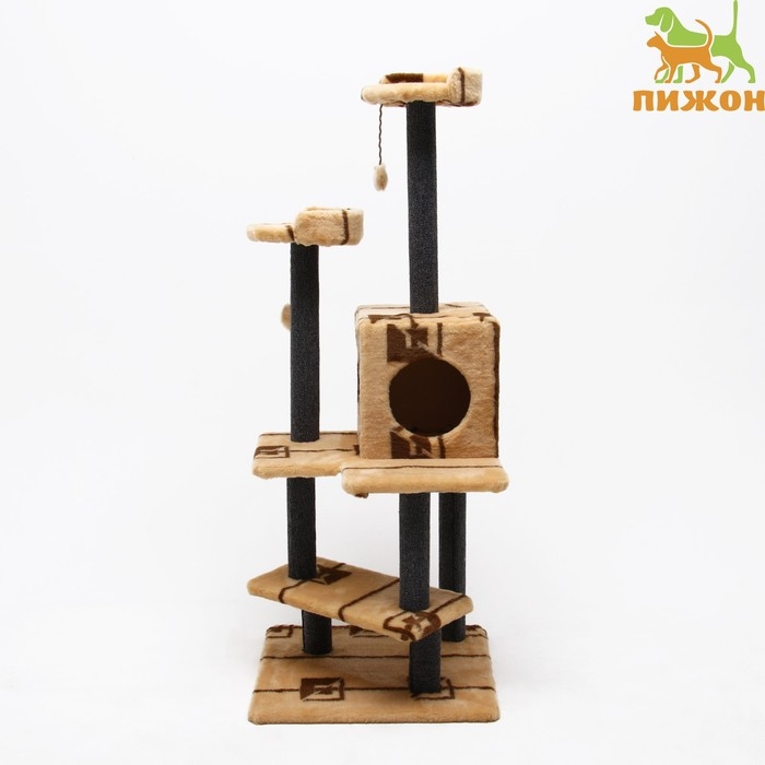 Комплекс для кошек с когтеточкой  Комплекс для кошек с когтеточкой "Лестница", 56 х 52 х 140 см, ковролин, микс цветов