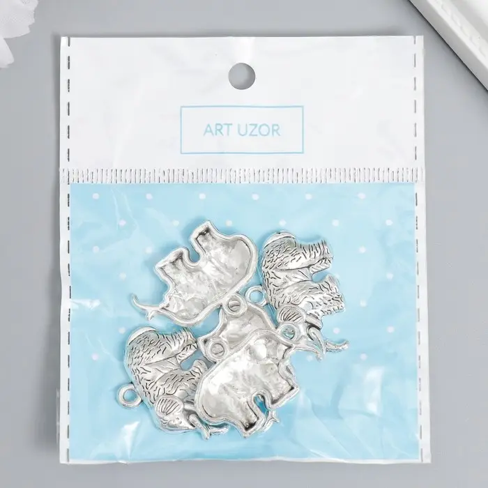 Металлический элемент, декоративная подвеска «Арт Узор. Упитанный слон», серебро, набор 5 шт., 2.1×2.8×0.4 см