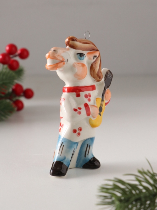 Ёлочная игрушка фарфоровая Ёлочная игрушка фарфоровая "Конь Цыган с гитарой", 11 см