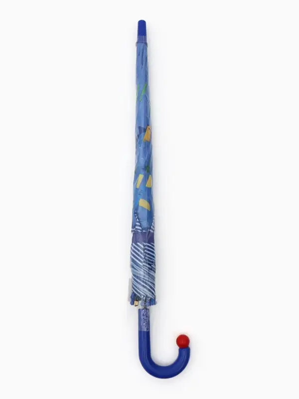 Зонт - трость детский &laquo;Динозаврики&raquo;, полуавтоматический, R=43/50 см, синий