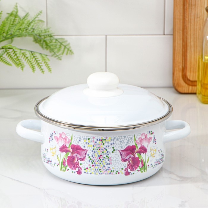 Кастрюля эмалированная «Мозаика», 2 л, индукция, цвет белый Кастрюля эмалированная «Мозаика», 2 л, индукция, цвет белый