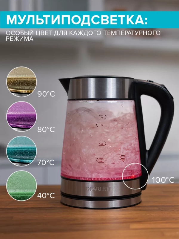 Чайник электрический стеклянный с подсветкой 1,7л Чайник электрический стеклянный с подсветкой 1,7л