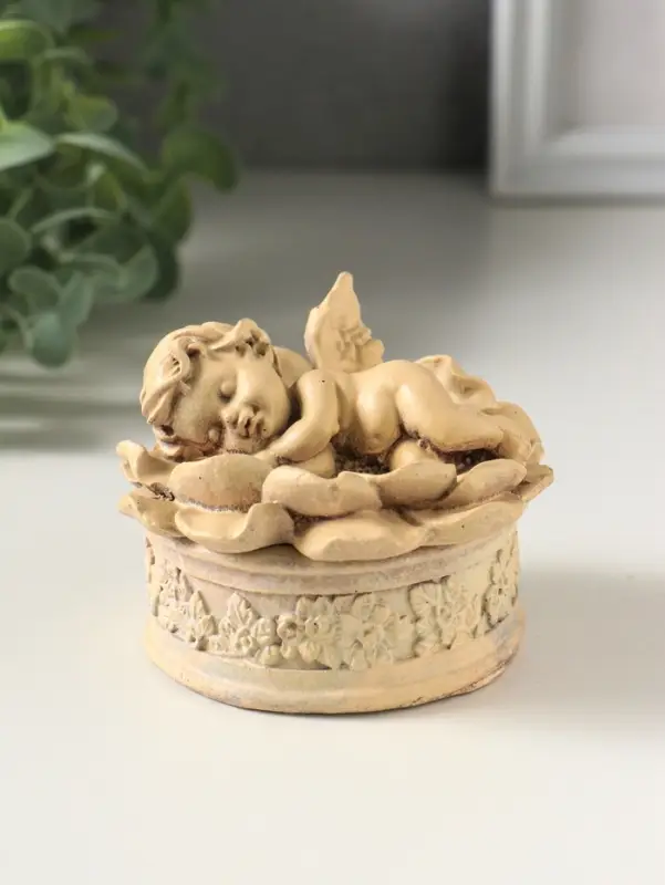 Шкатулка для украшений &laquo;Ангел в цветке&raquo;, 7&times;7 см, слоновая кость